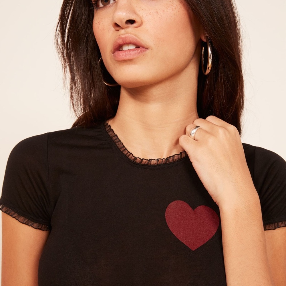 Reformation heart tee with lace details